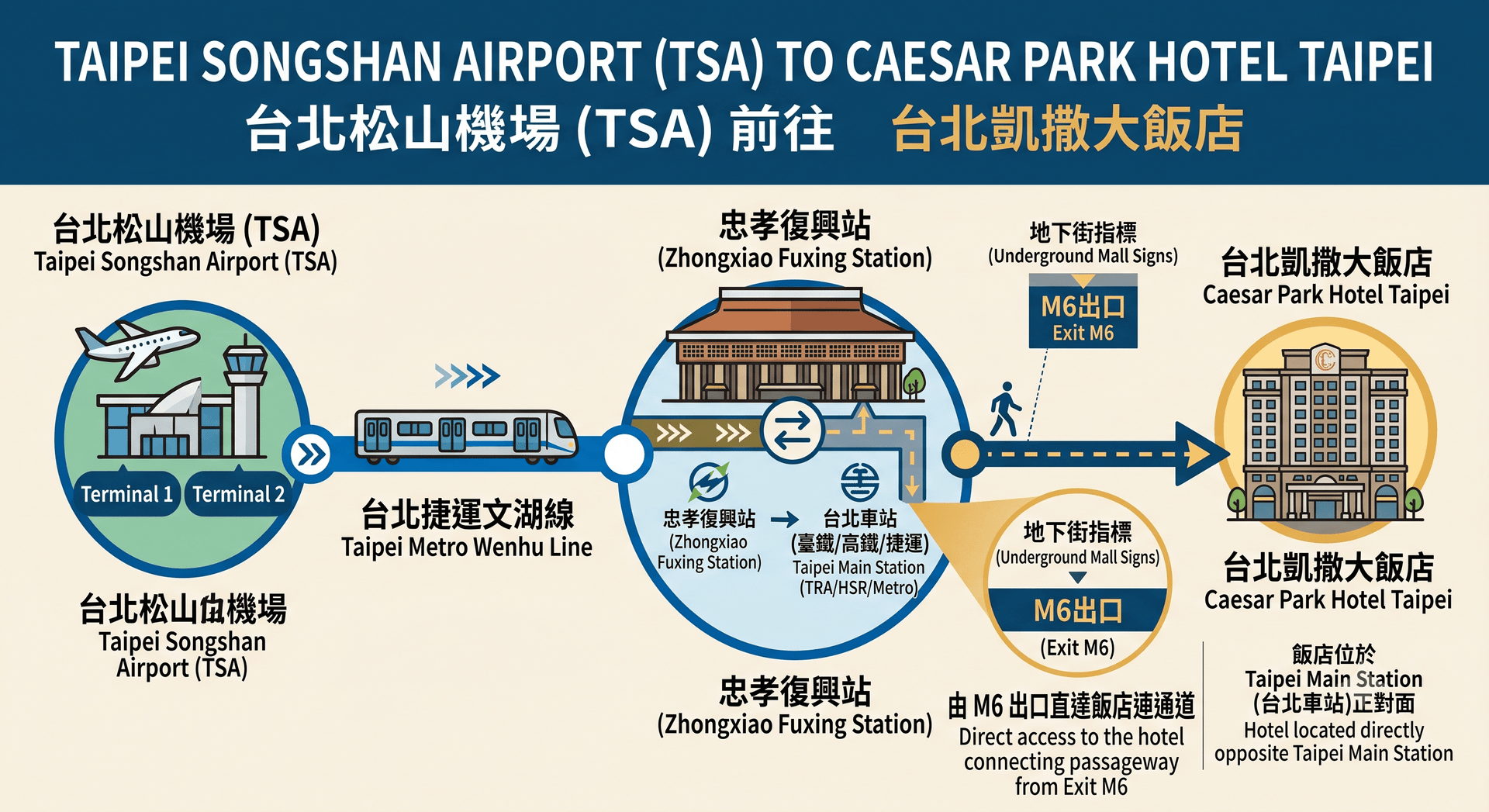 台北松山機場 (TSA) 前往台北凱撒大飯店